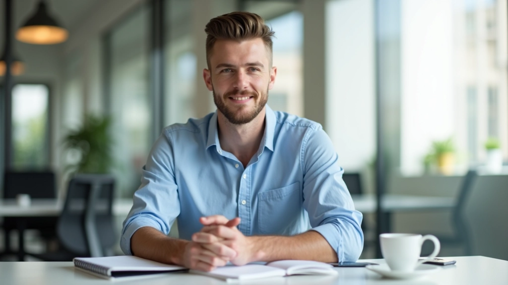 Muž sedí u stolu s notebookem a sleduje své finanční cíle