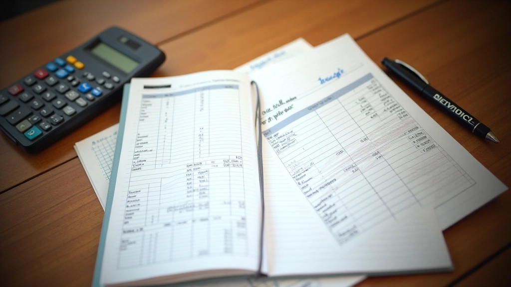 Notebook s psaným plánem rozpočtu a kalkulačkou